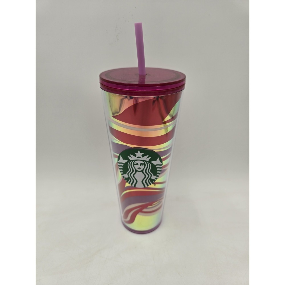 NEW Starbucks tumbler red gold swirl Holiday Siren logo Venti Cold Cup